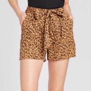A New Day Leopard Print Tie Paper Bag Waist Shorts